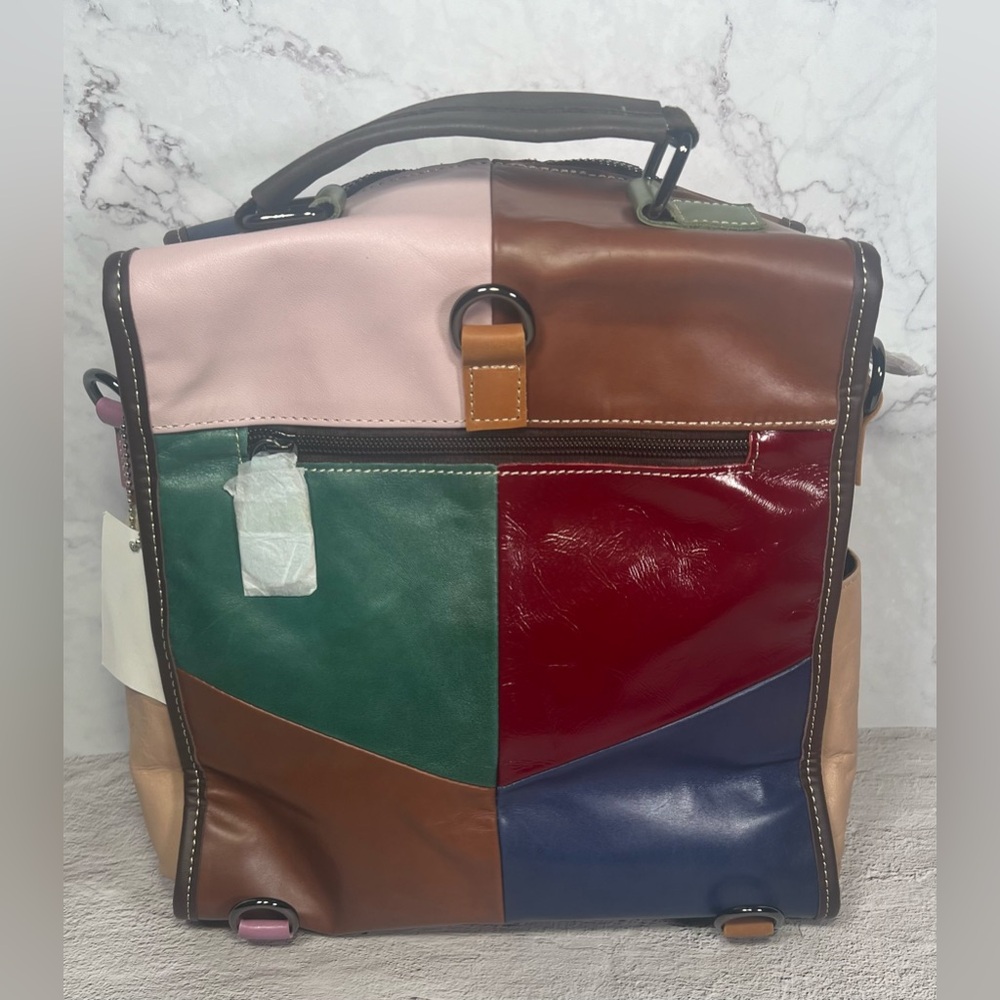 Genuine Leather Patchwork Backpack - Picture 3 of 5